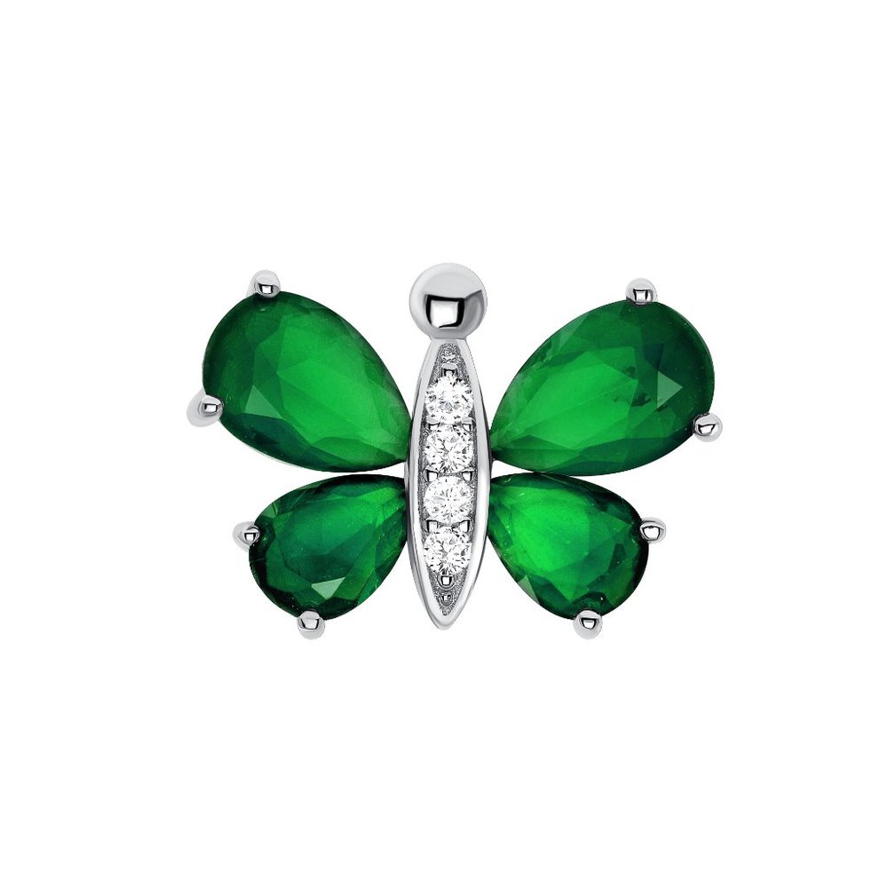 Silver 925 Rhodium Plated Green Matte Cubic Zirconia Butterfly Pendant